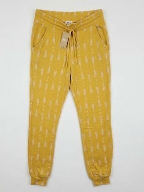 NWT BKE Mustard Yellow Womens S Drawstring Jogger Pants Aztec Print Fleece